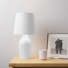 Ava Stoneware Table Lamp Fabric Shade with A Satin Ribbed Glazed Reading Bedroom