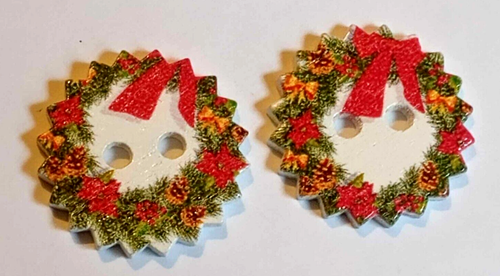 2 Weihnachtskranz Nähen Knöpfe Basteln Holz 2 Loch 7/8"
