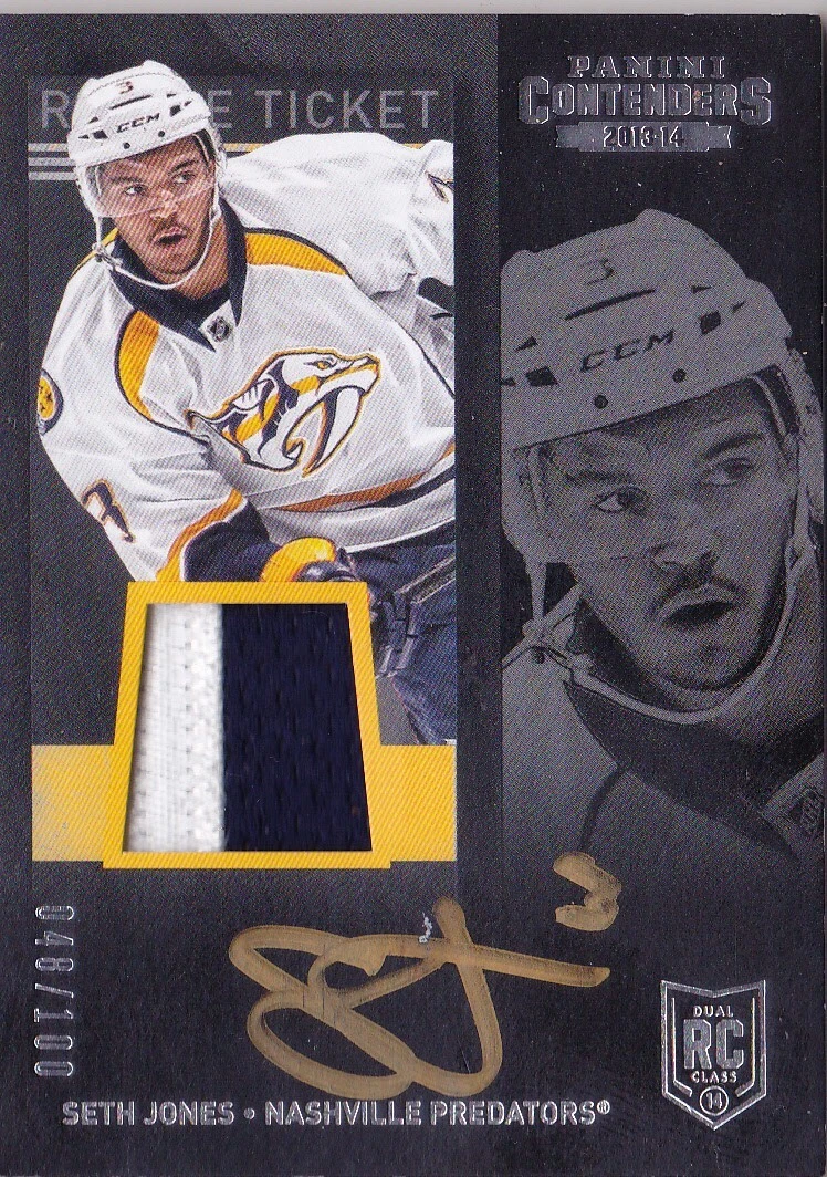 13-14 Panini Contenders Seth Jones /100 Auto PATCH Rookie Blackhawks 2013