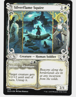 MTG Throne of Eldraine ELD Card Silverflame Squire Showcase Foil 279