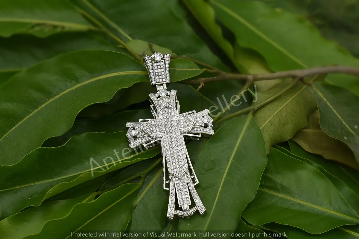 Men s 2Ct Round Simulated Diamond Large Cross Pendant 925 Sterling Silver Plated