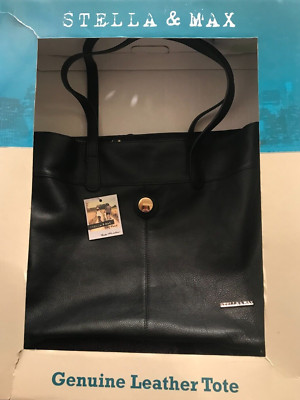 Stella & Max Extra Large Black Pebbled Leather Tote Shoulder Purse Bag NEW