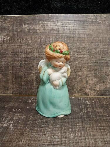 Vintage Porcelain Angel w/ Lamb  Bisque Bell Figurine. JASCO  1970s - Picture 1 of 3