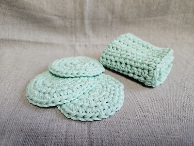 Mint Green Crochet Cotton Bath Set - Washcloth Scrubbie Makeup Remover Handmade