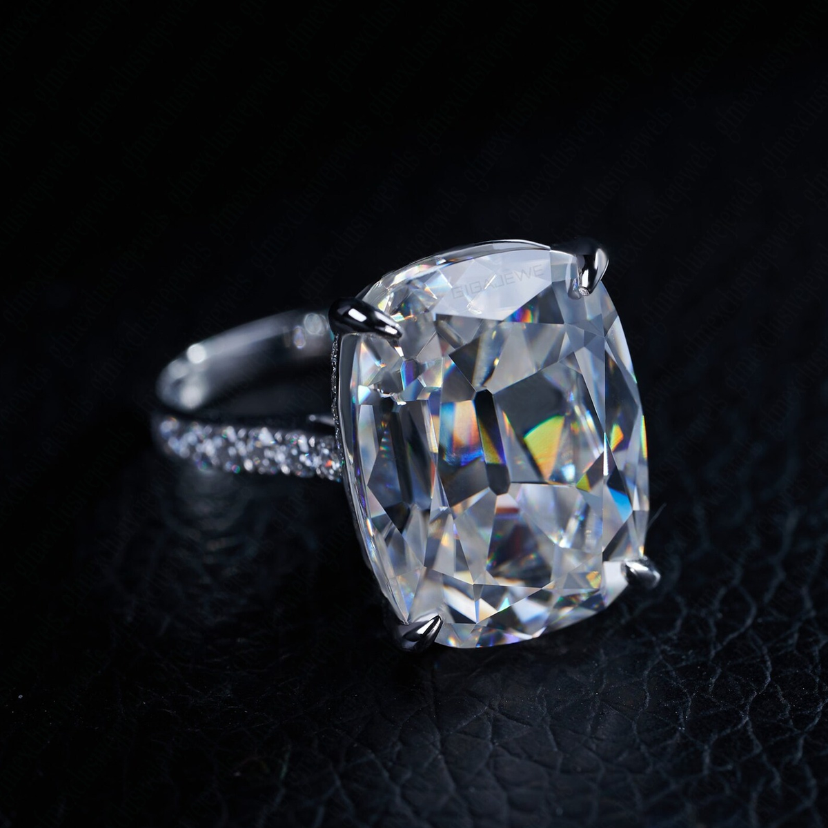 TCW Old Mine Cushion Cut Moissanite Engagement Ring in Solid