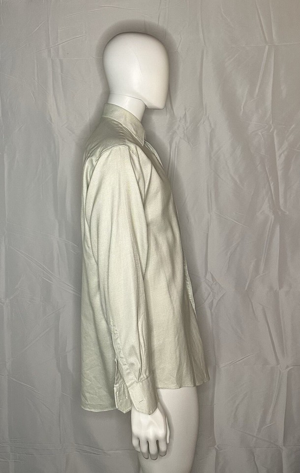 Tasso Elba Men's Classic Fit White&Green Button Up Long Sleeve Large