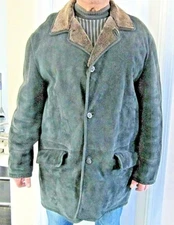 GALLOTTI Men's Genuine 100% Shearling Coat Sz 52 Made In Italy Black Grey inside