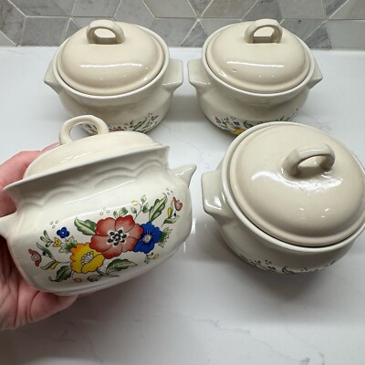 Set Of 4 Vintage Provincal Stoneware Korea Ceramic Dish With Lid