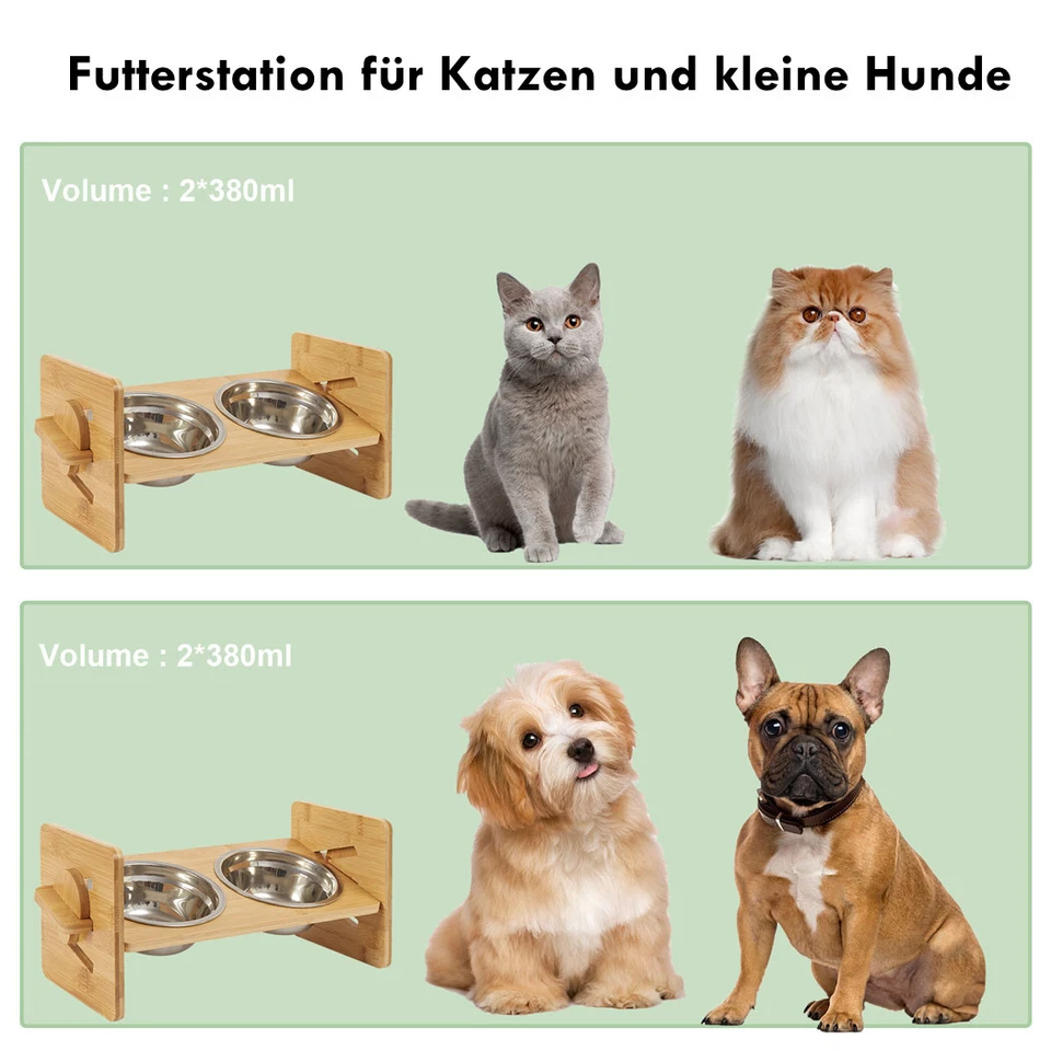 Erhöht Futternapf Für Katzen Klein Hunde Höhenverstellbar Katzennapf 2x Schüssel - Bild 4 von 4