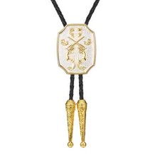 Mens BOLO Tie Two-color Double Gun Wedding Necklace Alloy PU Rope Western Cowboy