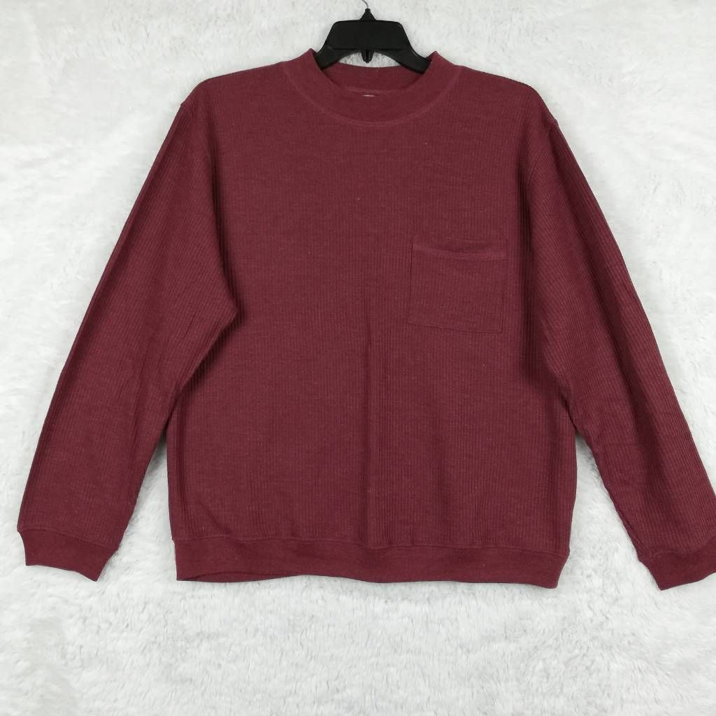 Haband Mens Sweater Pullover Red Crew Neck Pocket Long Sleeve Ribbed Knit L  | eBay