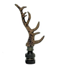 SINGLE ANTLER LAMP SHADE FINIAL (ANTIQUE BRASS BASE) #101