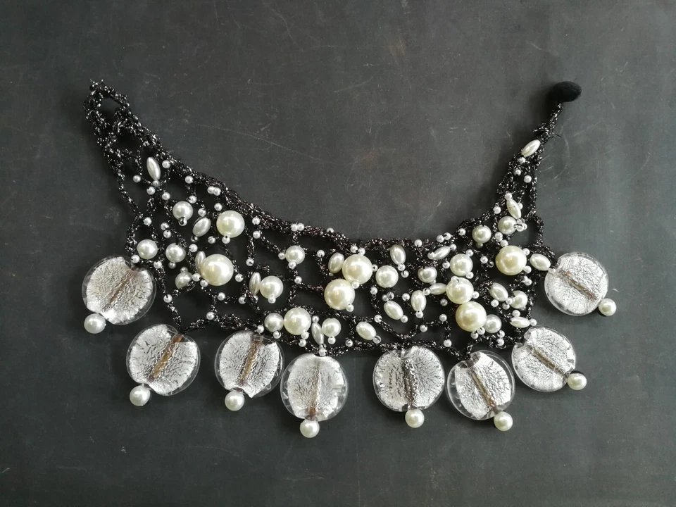 Choker Necklace Woman Jewelry Collar Vintage Collier Black White Pearl Layered - Image 2 of 4