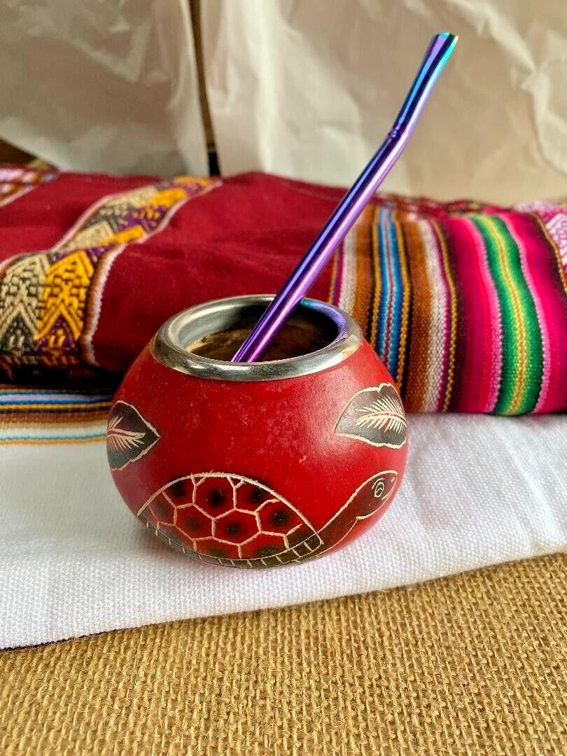 MATE GOURD/BOMBILLA SET CUP AND STRAW TO DRINK YERBA MATE MADE IN PERU AU SELLER
