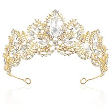 COCIDE Gold Tiara and Crown Headband Hair Accessories Crystal Queen Bridal Prom