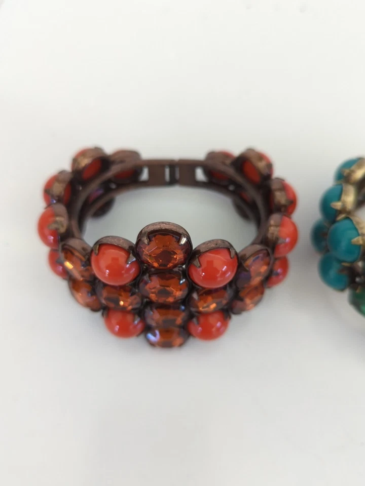 2 Brazalete Jessica Simpson Boho Brillante Art Deco Verde Naranja Piedras K12 Foto 3 de 4