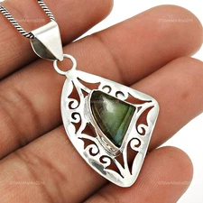 Trillion Labradorite Gemstone Sterling Silver Third Eye Chakra Bezel New Pendant