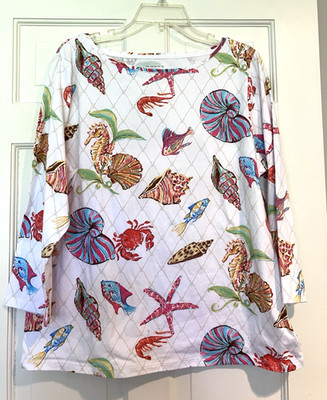 The Talbots Tee XL Seashells Ocean Knit Sea Horse Beach Resort Tee