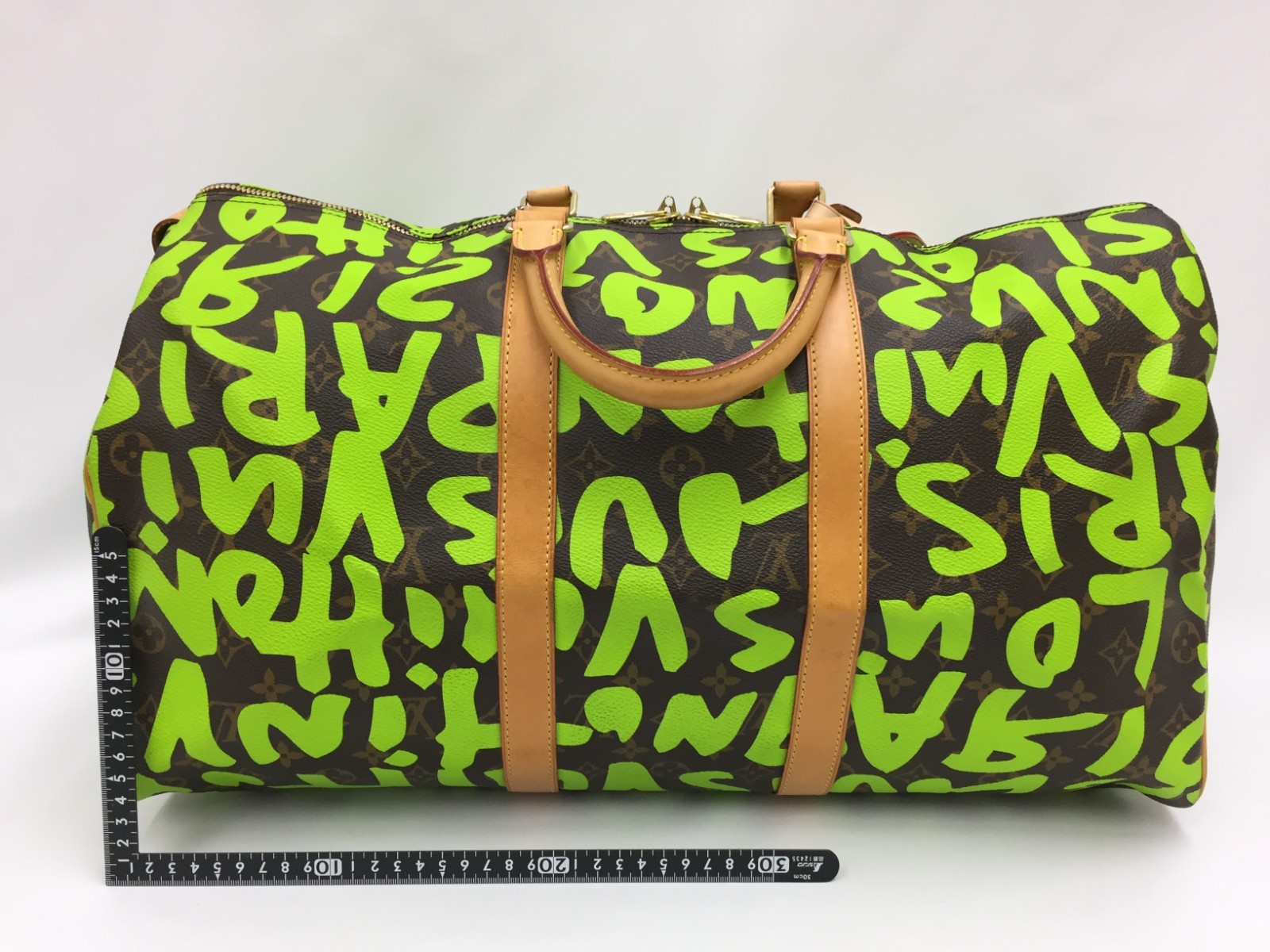 Auth Louis Vuitton Monogram Keepall 50 Graffiti Travel Hand Bag Green 1A260470SS image 2