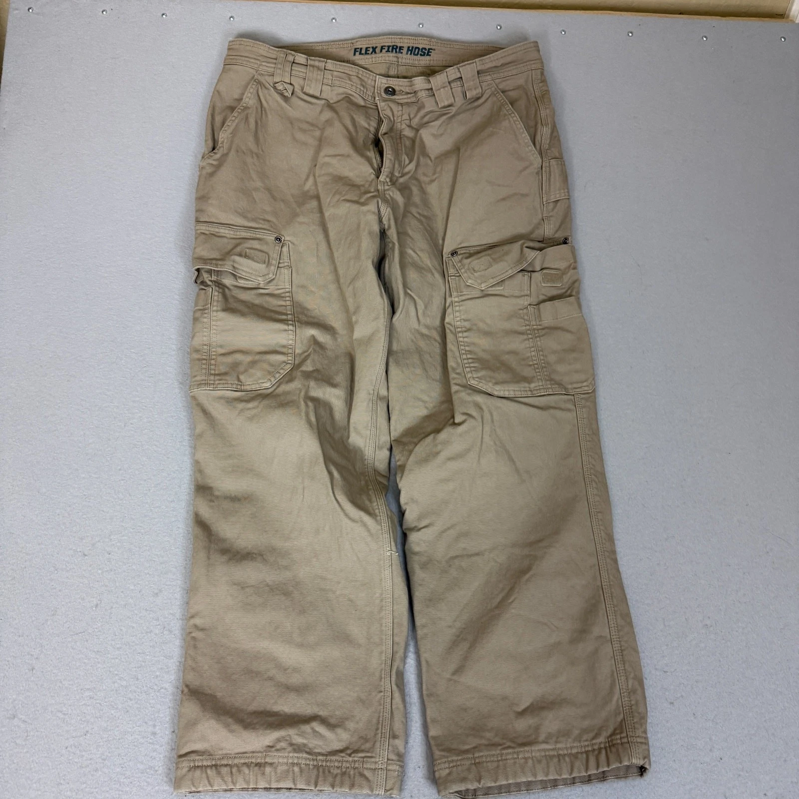 Duluth Trading Flex Fire Hose Cargo Pants Khaki 38x30 Relaxed Fit Workwear