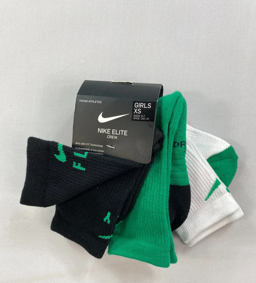 Meias Nike Elite Girl's XS (5-7) com logotipo acolchoado Dri Fit pacote com 3 sapatos tamanho 10C-3Y - Imagem 3 de 4