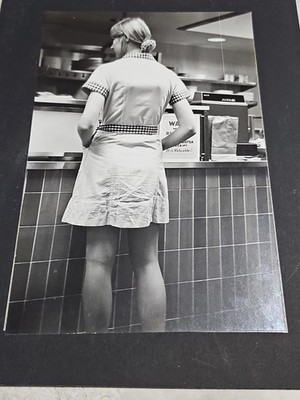 Vintage 1970s Diner Waitress Photo 11x9 Candid Street Photography Americana