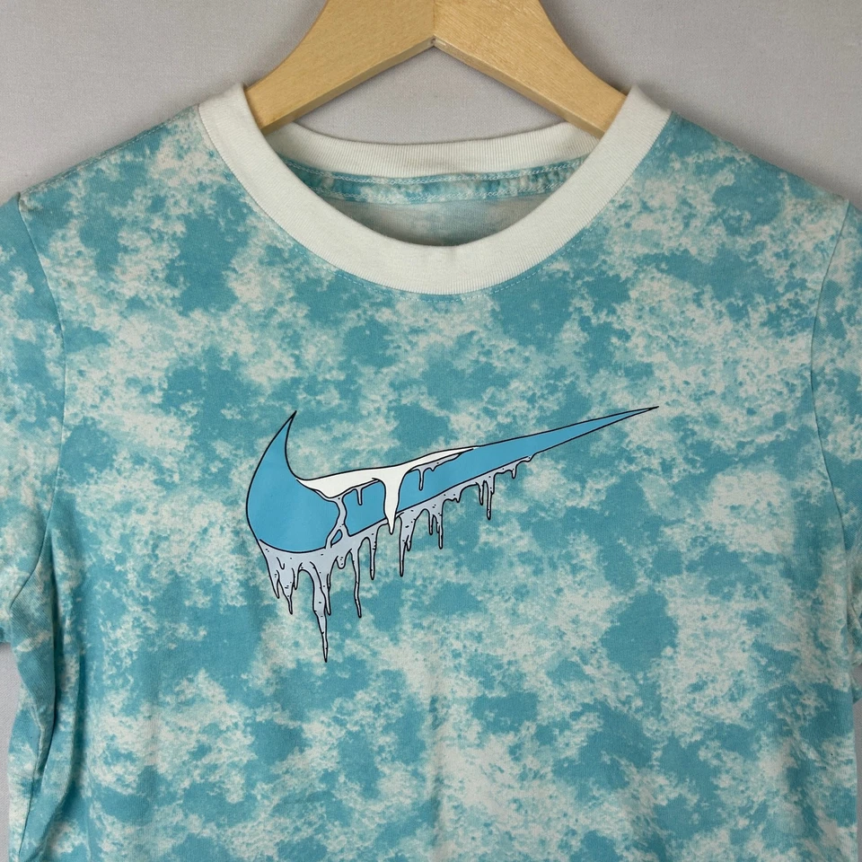 Nike Sportswear Ice Tie Dye Swoosh Blue Frozen Shirt Short Sleeve Size L - Image 2 of 4