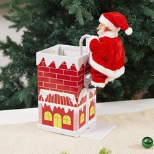 Christmas Electric Singing Santa Claus Climbing Chimney Musical Tabletop Deco...