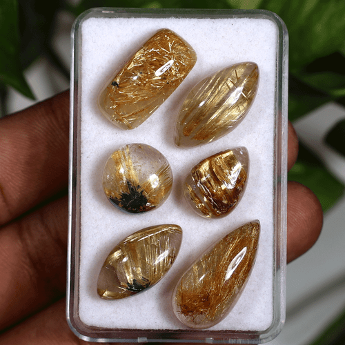 Venas doradas ~ 6 piezas piedras preciosas cabujón de cuarzo rutilado natural AA+ grado 12-21 mm - Imagen 2 de 14