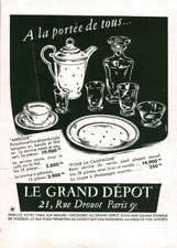 Publicité ancienne porcelaine le grand dépôt issue de magazine 1954