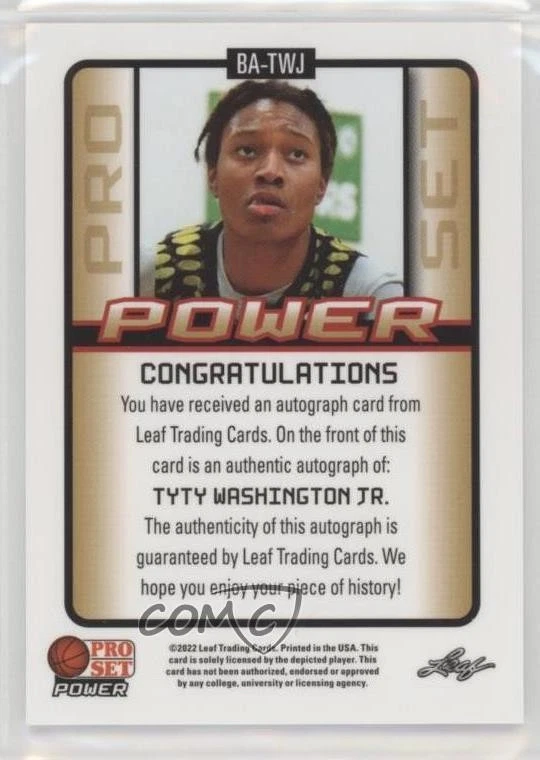2021-22 Leaf Pro Set Power Base Gold Spectrum Foil /5 TyTy Washington Jr Auto - Image 2 of 2
