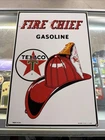 Vintage Texaco Fire Chief Gas Pump Oil Porcelain Enameled Metal Sign 1986