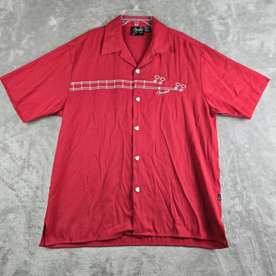 Fender Shirt Medium Red Davinci Guitar Neck Embroidery Rock Pick Buttons Music - Image 2 of 4