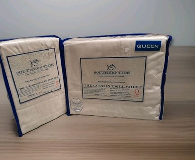 New SOUTHERN TIDE 300tc 100% Cotton TWILL QUEEN Size 6pc Sheet Set Color  WHITE