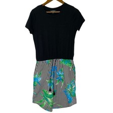 Ralph Lauren Women's Medium Black Tropical Floral Stripe Dress Casual Chic