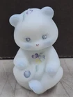 Vintage Fenton Art Glass White Satin Bear Figurine Hand Painted Hearts