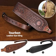 TOURBON Leather Rifle Sling Gun Strap Shooting Thumb Rest Adjustable Black/Brown