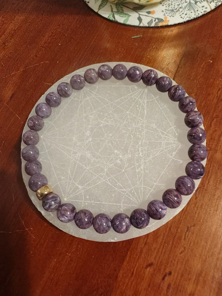Pulseira genuína AAAA+ grau Charoite | Pulseira genuína Charoite 6mm | Charoit - Imagem 3 de 3