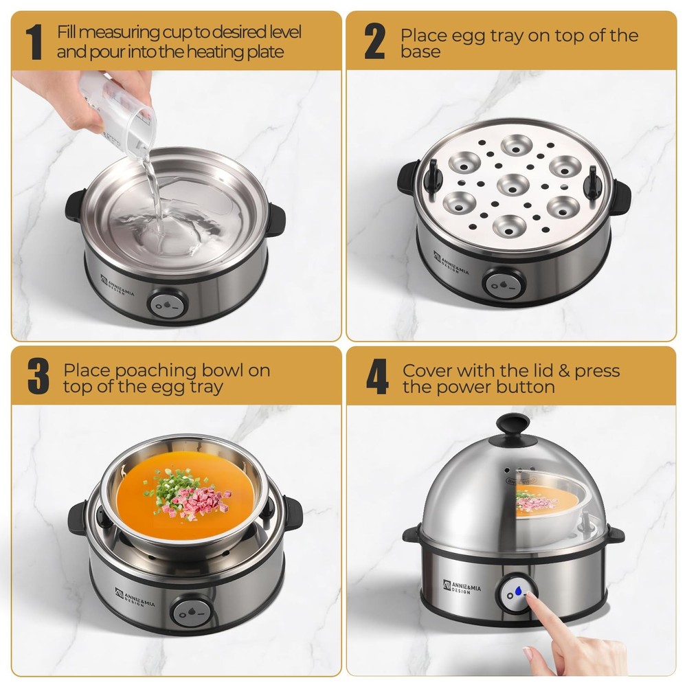 Electric Egg Cooker, All Stainless Steel 7 Egg Capacity egg boiler, 360W, Har