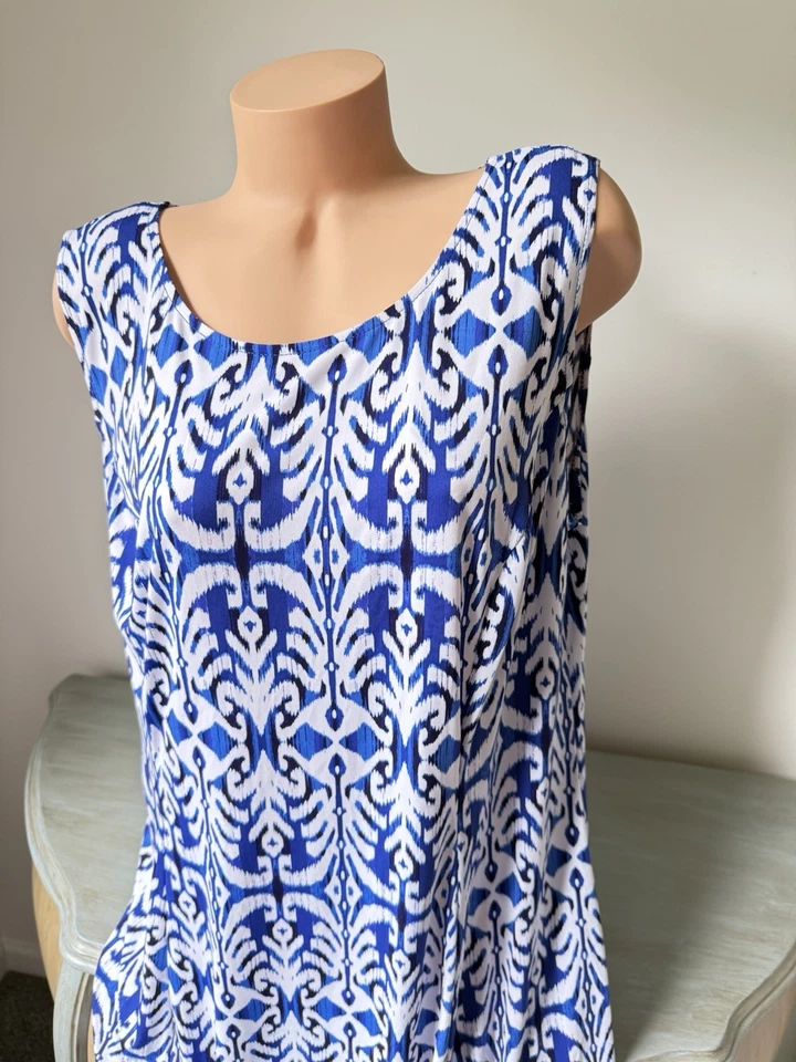 Vestido sin mangas Danny And Nicole talla 2X 18 azul blanco elástico cambio Foto 3 de 4