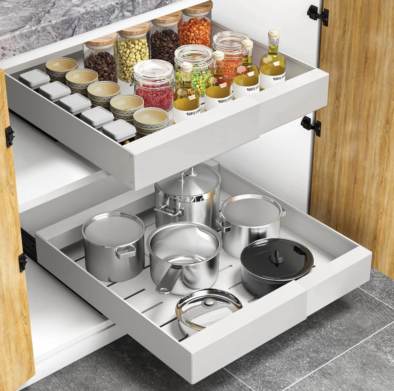 Kitchen Cabinet Drawers Organizer, Slide Out, Expandable, Adjustable