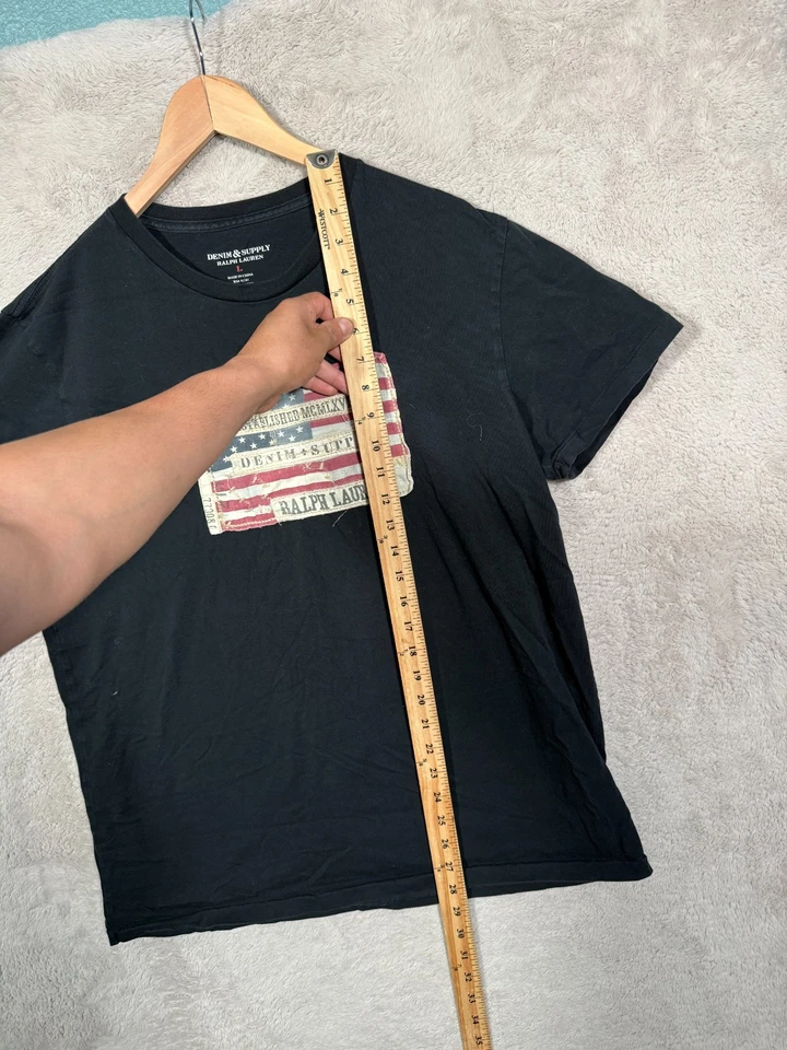 Camiseta Ralph Lauren Denim & Supply Para Hombre Talla L Negra Bandera Americana Gráfica Foto 4 de 4
