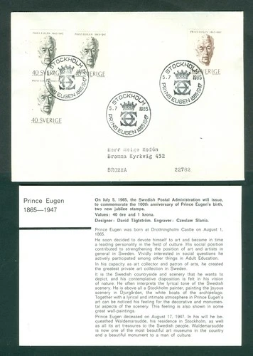 Sweden. 1965 FDC. Art, Painter. Prince Eugen. Sc# 683-684-.2/685. Adr. Bromma