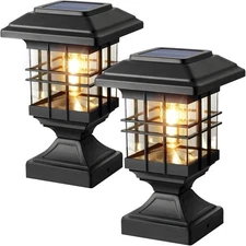 Solar Post Cap Lights (2-Pack) – Warm White, Waterproof, Vintage Lantern Style