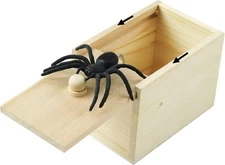 GoosWexmzl Spider Scare Prank Box, Pop Out Rubber Spider Handmade Wooden Scare B