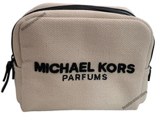 Michael Kors Parfums Canvas Pouch toiletry Bag beige nude makeup cosmetic travel