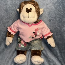 Vintage Retired 2003 Build-A-Bear Marvelous Monkey 18  In Pink Rose Shirt Shorts