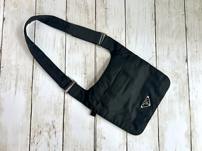PRADA MINI BLACK TESSUTO NYLON BORSA Leather FLAT Shoulder Bag #25