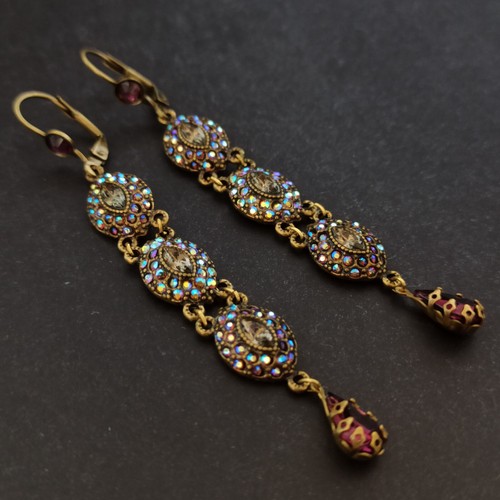 Michal Negrin Earrings Sparkly AB Rainbow Crystals Long Cocktail Runway Gift 3in - Picture 8 of 14