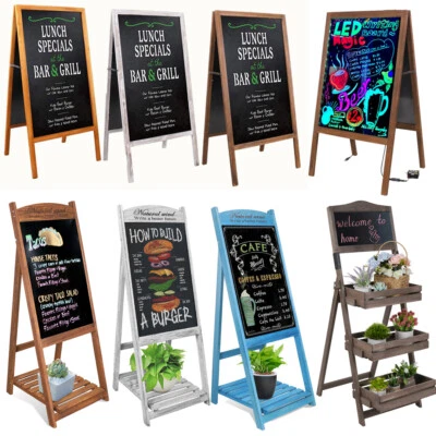 UNHO Heavy Duty Wooden Frame A Board Pavement Sign Shop Chalkboard Sign Free Standing
